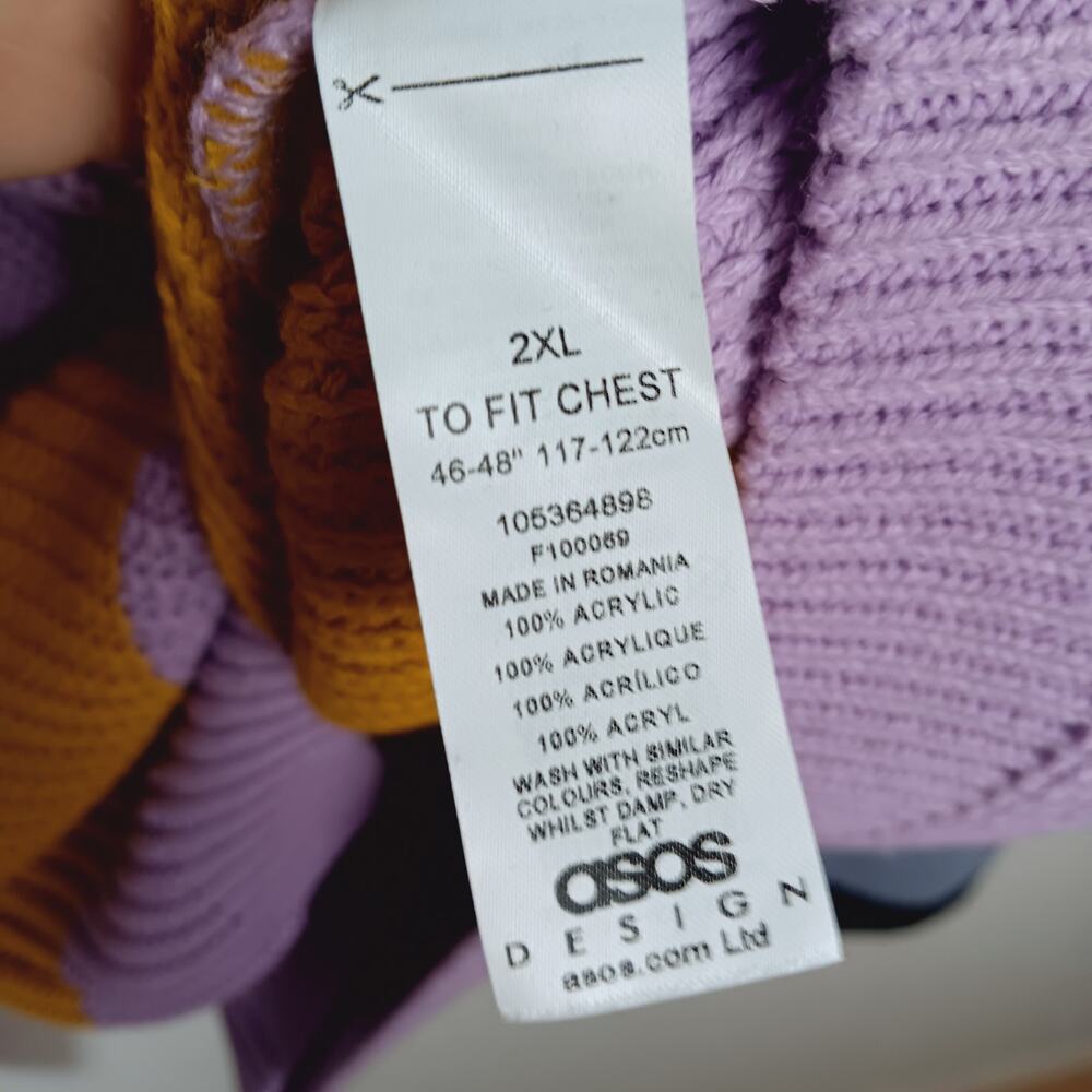 ASOS DESIGNS Rib Knit Colorblock Sweater Lilac Yellow Blue Black - 2XL - Picture 9 of 9